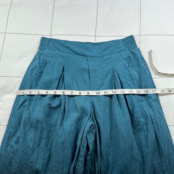 Athleta Pants Womens 2 Teal Playa Linen Wide Leg Crop Slit Relaxed Casual Resort - Picture 9 of 13